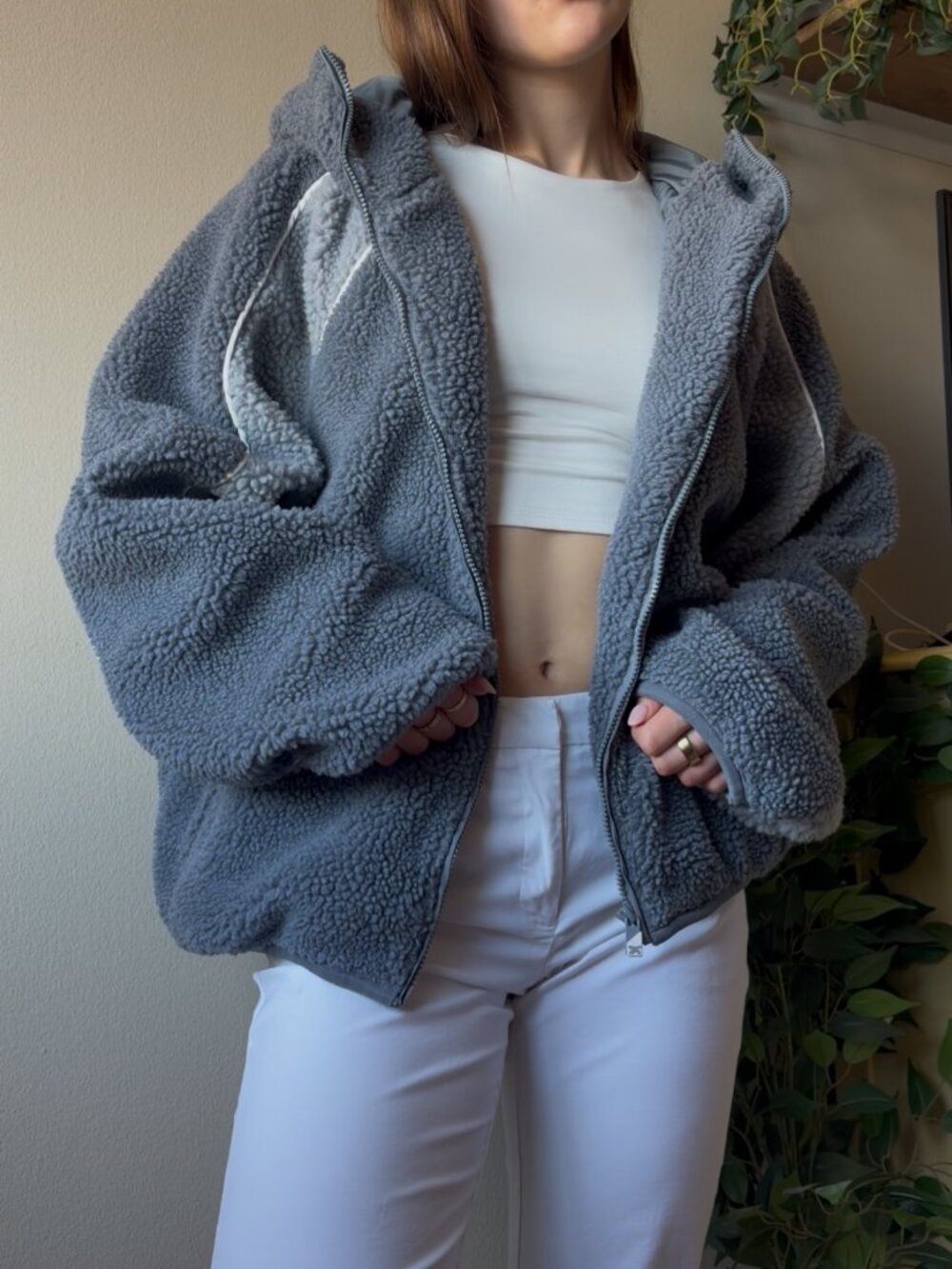 MERTRA Gray Sherpa Fleece Jacket Oversized Gorpcore Indie Outdoor